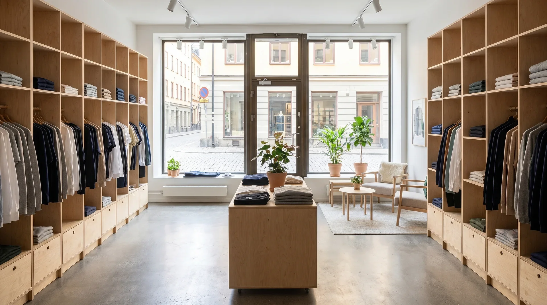 Välstädad och ljus butik med rena golv och prydliga hyllor i Helsingborg
